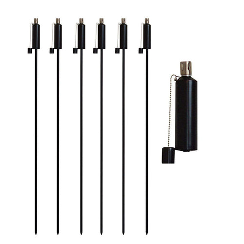 1.46m Metal Round Fire Torches - Pack of Six - Black