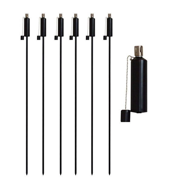 1.46m Metal Round Fire Torches - Pack of Six - Black
