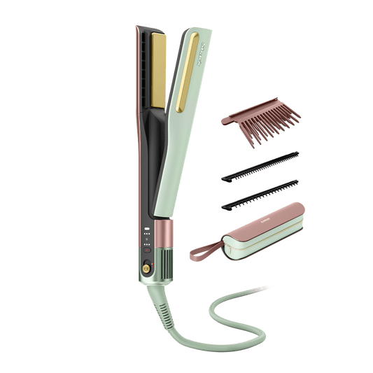 Shark SilkiPro Hair Straightener + Dryer with Heat-Resistant Storage Case in Strawberry Matcha | HT401UKPK1 | by SharkNinja