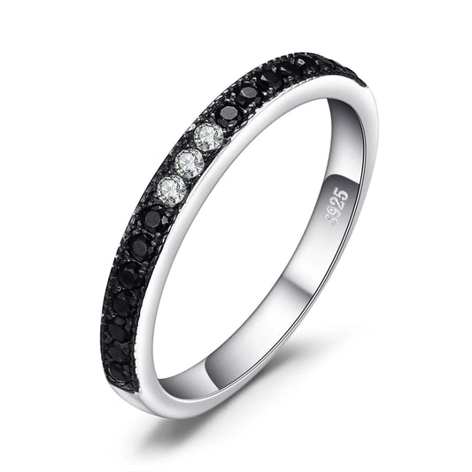 Elegant Natural Black Spinel and 925 Sterling Silver Wedding Band Ring for Women - Trendy Stackable Fine Jewelry Gift - 6