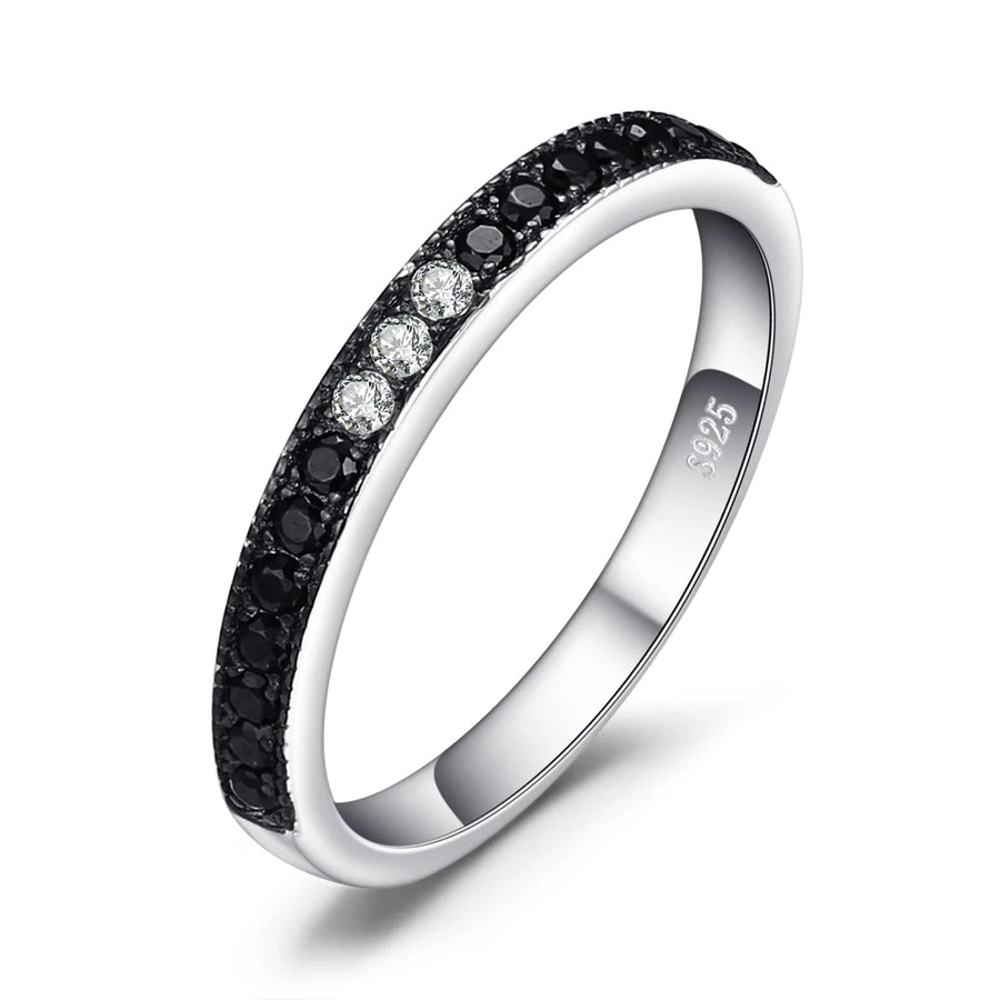 Elegant Natural Black Spinel and 925 Sterling Silver Wedding Band Ring for Women - Trendy Stackable Fine Jewelry Gift - 6