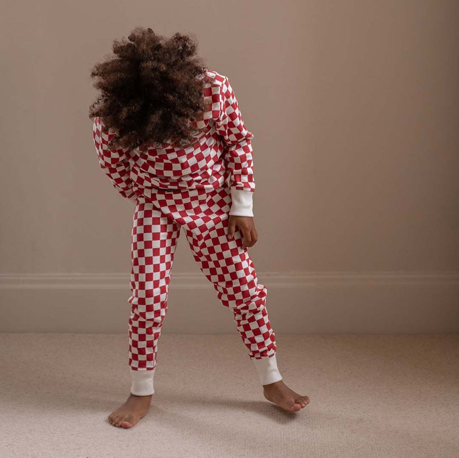Children's Jersey Pyjamas - Red Checkerboard