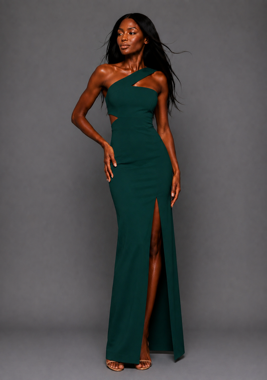 Hayden | Asymmetrical Forest Green Maxi Dress - 10 / forest-green