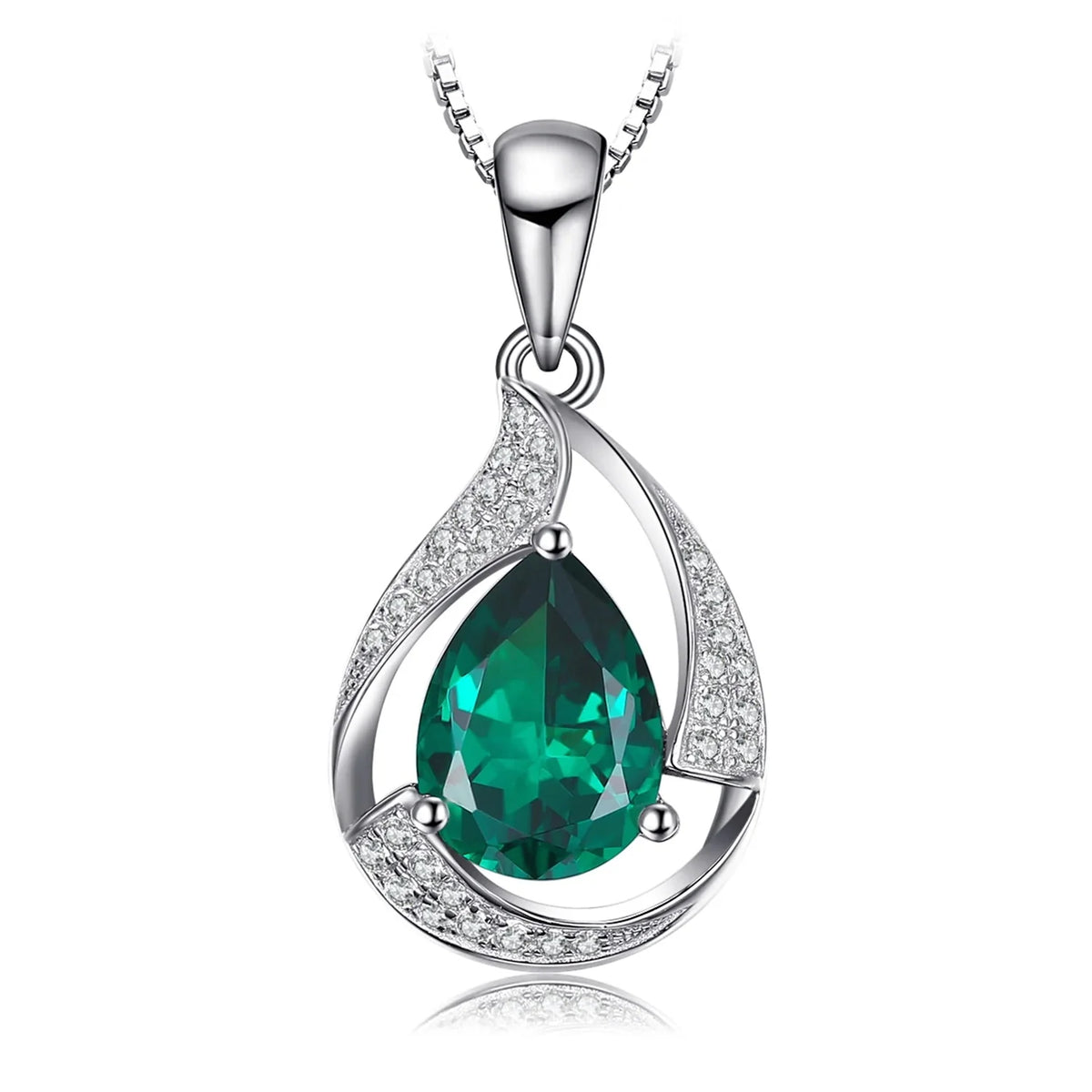 Elegant 3Ct Green Simulated Nano Emerald Pendant Necklace in 925 Sterling Silver for Women - Chic Pear Shaped Gemstone Design (Chain Not Included)
