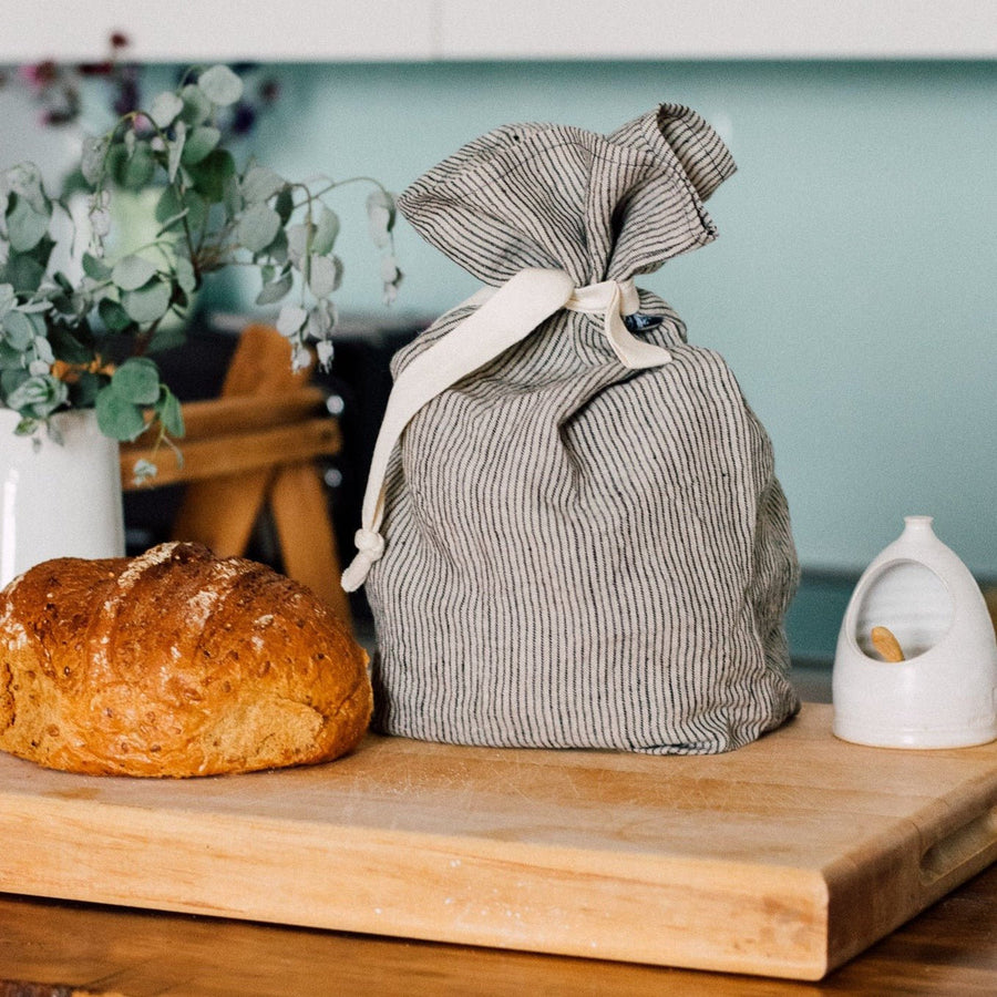 Helen Round Striped Linen Bread Bag