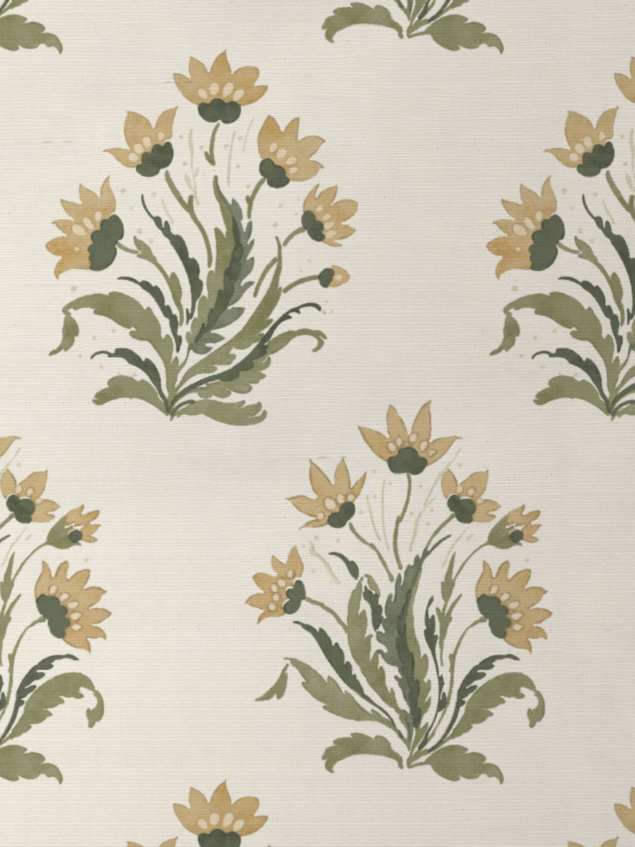 'Hillhouse Block Print Large' Grasscloth Wallpaper by Nathan Turner - GoldGreen - Grasscloth Roll