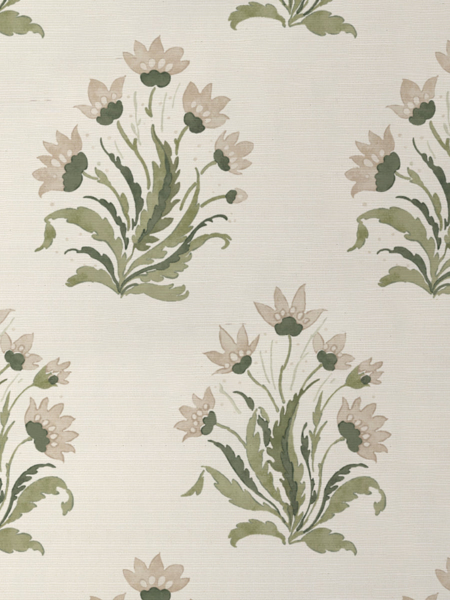 'Hillhouse Block Print Large' Grasscloth Wallpaper by Nathan Turner - Neutral Green - Grasscloth Roll