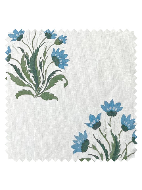 'Hillhouse Block Print Small' Tea Stained Linen Fabric by Nathan Turner  - Blue Green - LINEN / SAMPLE