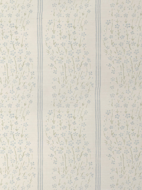'Hillhouse Floral Ditsy Wave Stripe' Grasscloth Wallpaper by Nathan Turner - Blue Green - Grasscloth Roll