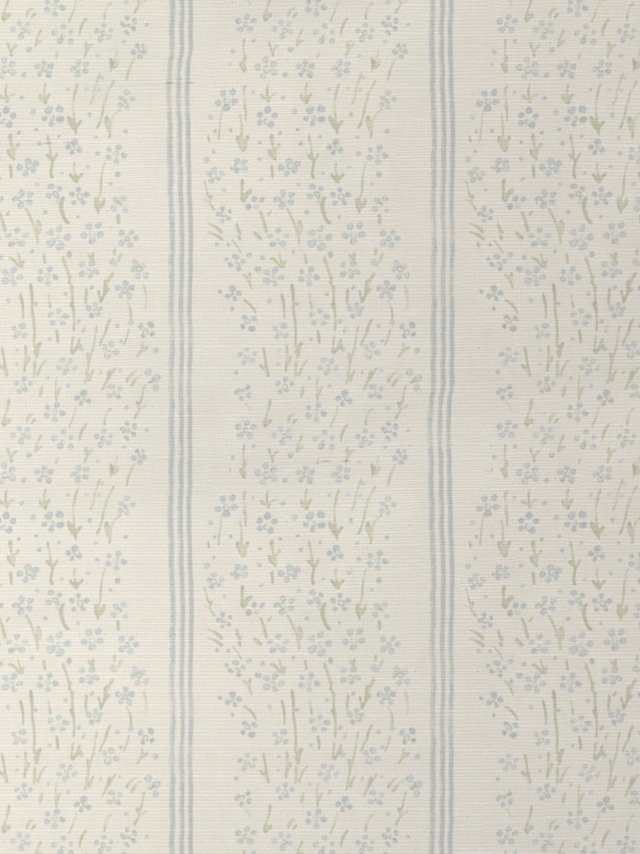 'Hillhouse Floral Ditsy Wave Stripe' Grasscloth Wallpaper by Nathan Turner - Blue Green - Grasscloth Roll
