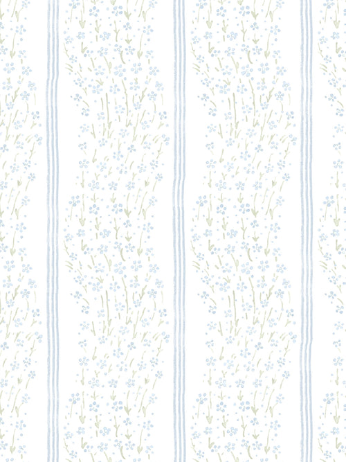 'Hillhouse Floral Ditsy Wave Stripe' Wallpaper by Nathan Turner - Blue Green - Removable / 26 in. x 4.5 ft.