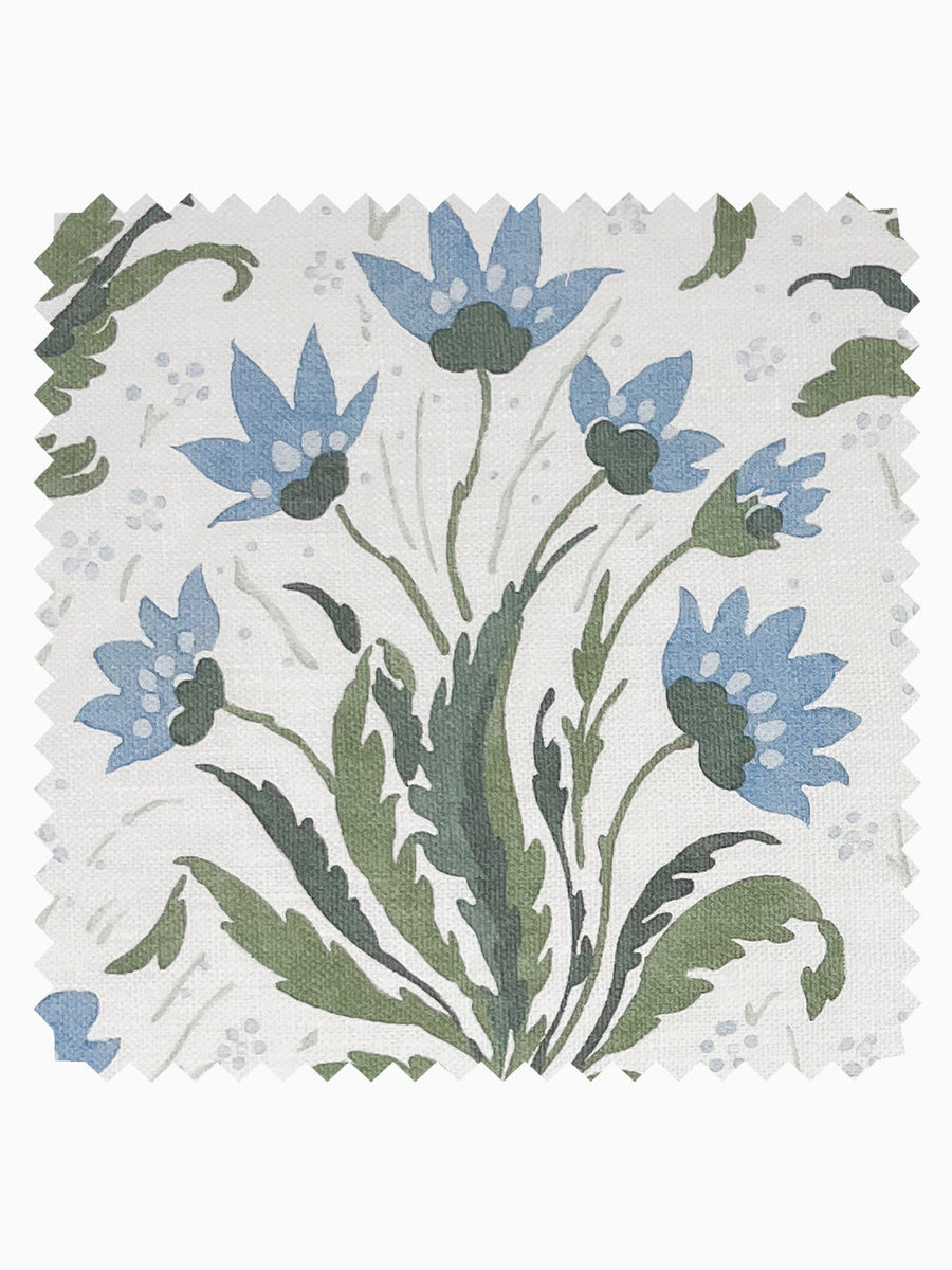 Hillhouse Floral Multi' Linen Fabric by Nathan Turner - Blue Green - LINEN / YARD