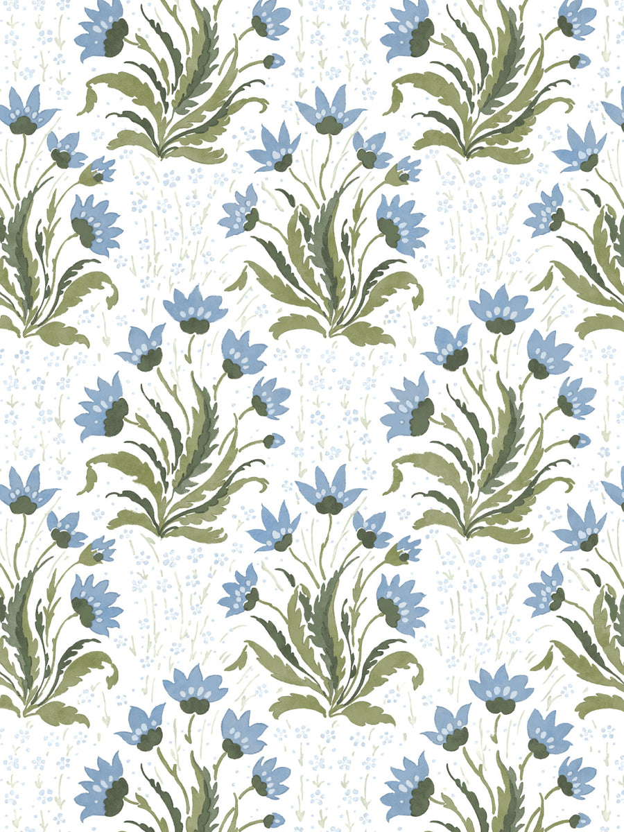 'Hillhouse Floral Multi' Wallpaper by Nathan Turner - Blue Green - Removable / 26 in. x 4.5 ft.