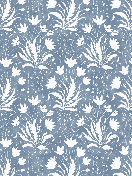 'Hillhouse Floral One Color' Wallpaper by Nathan Turner - Blue - Removable / 26 in. x 4.5 ft.
