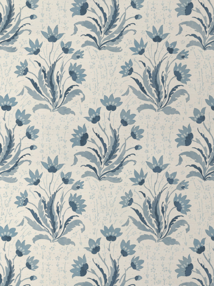 'Hillhouse Floral Tonal' Grasscloth Wallpaper by Nathan Turner - Blue - Grasscloth Roll