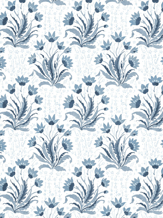 'Hillhouse Floral Tonal' Wallpaper by Nathan Turner - Blue - Removable / 26 in. x 4.5 ft.