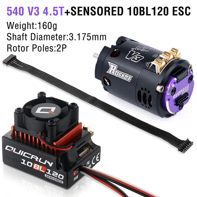 SURPASS Rocket 540 V3 4.5T Motor Sensor Brushless w/ Hobbywing QUICRUN 10BL120 - Rocket 540 V3 4.5T Motor + Hobbywing QUICRUN 10BL120 120A ESC Combo