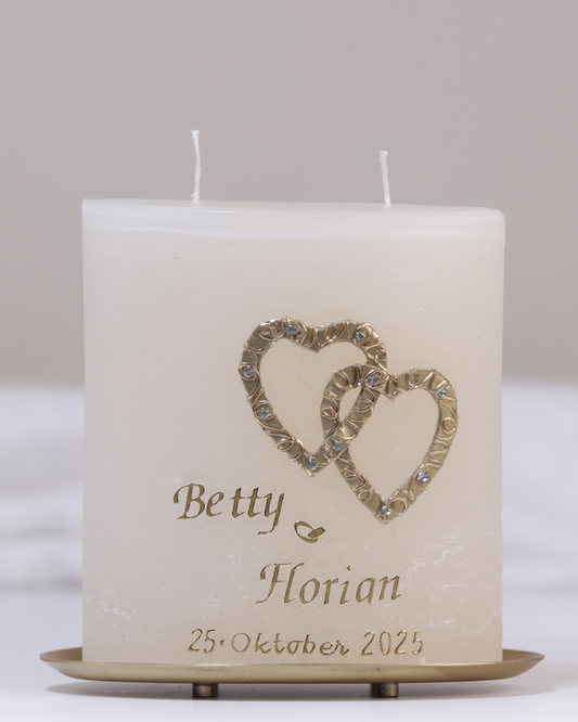 Hochzeitskerze „Betty & Florian“ creme – personalisiert mit Namen & Datum