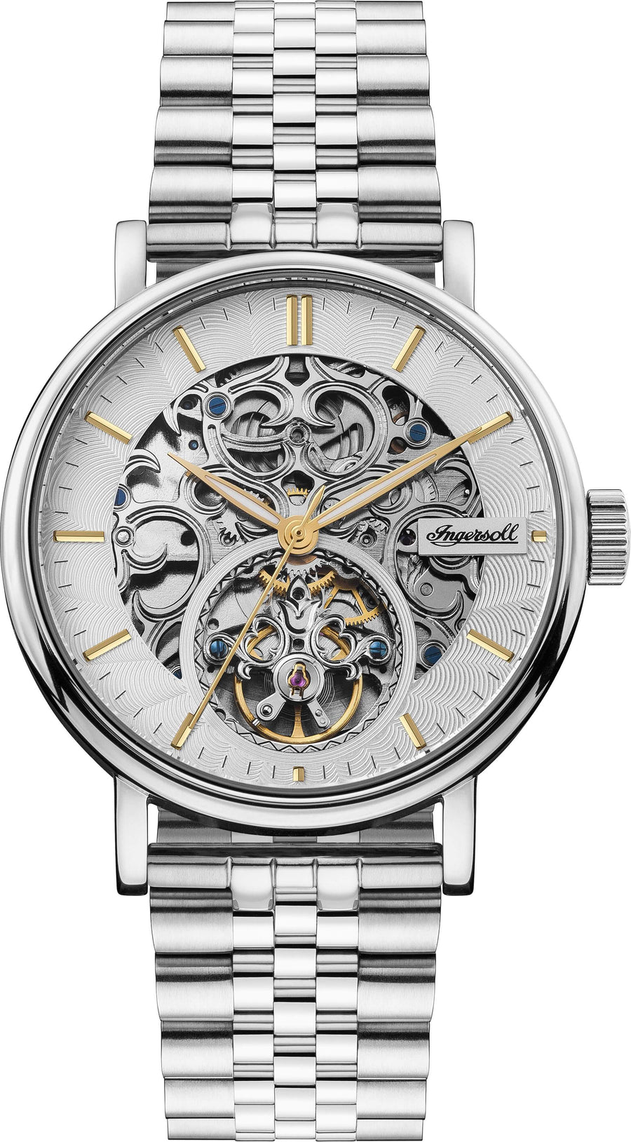 Ingersoll 1892 The Charles Her­ren-Au­to­ma­tik­uhr, 44 mm, mit silbernem Ske­lett­zif­fer­blatt und Edel­stahl­arm­band I05803B