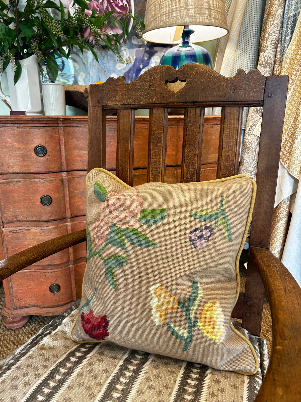 Vintage Needle Point and NT CA Fabric Pillow