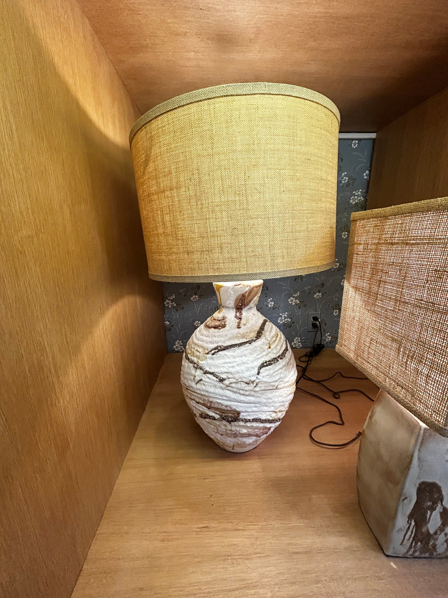 EHI - Object -Large Mid-Century Lamp w/Burlap Shade-White/Brown