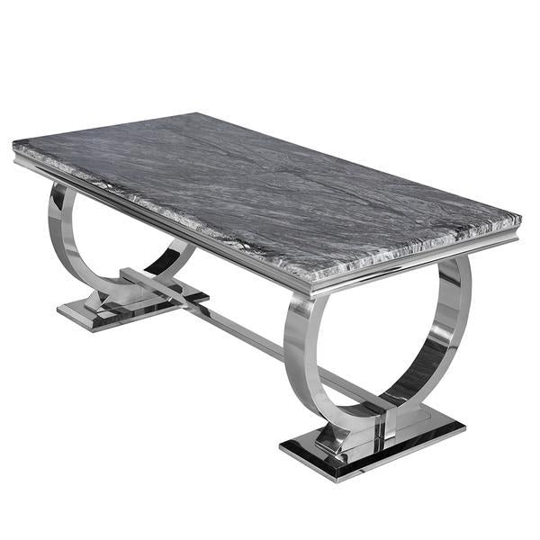 Chelsea Marble & Polished Steel Dining Table - Choice Of Sizes & Colours - 1.6 Dining Table / Dark Grey