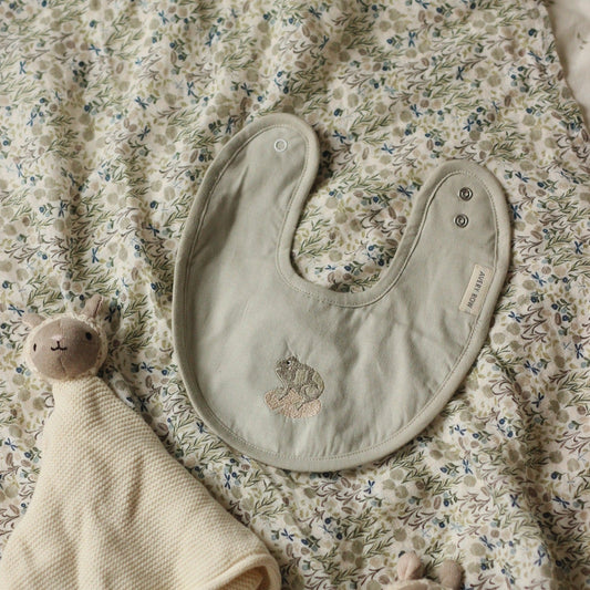 Embroidered Cotton Bib - Frog