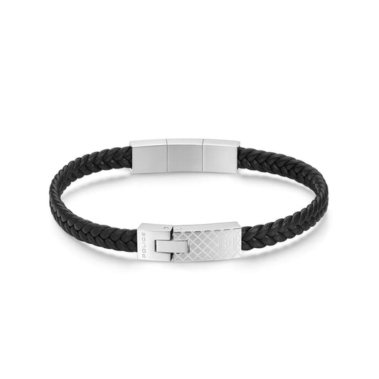 Police Herren Armband Leder Schwarz 21cm Edelstahl Herrenarmband Lederarmband Lederband Herren Schmuck Herrenaccessoires