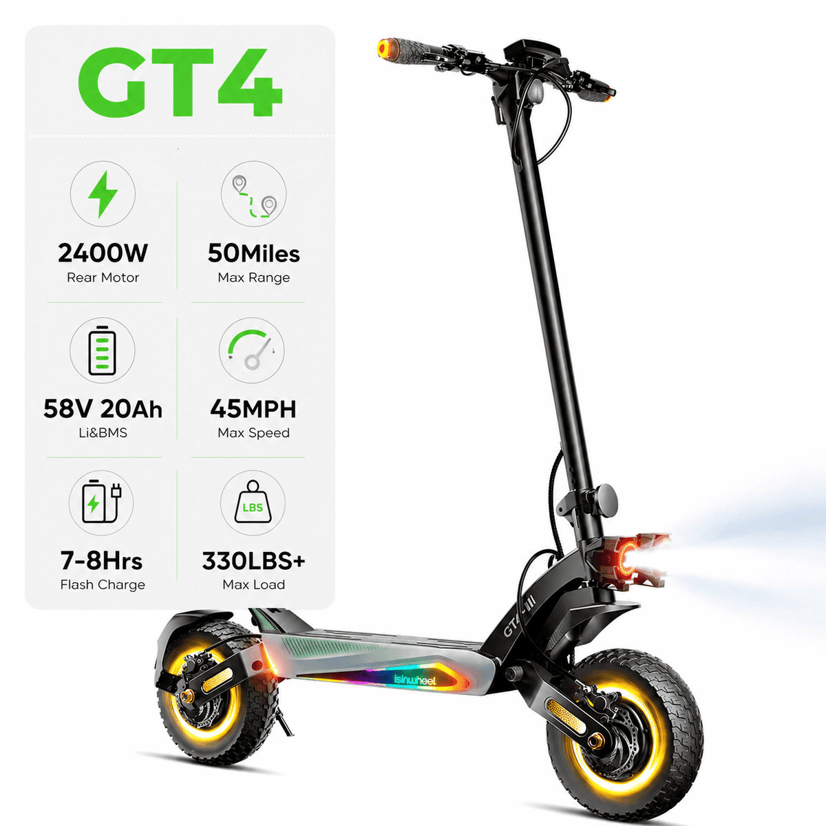 isinwheel® GT2 Off Road Electric Scooter 1200W - GT4 [2400W 50Miles]