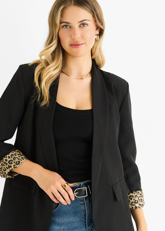 Black Contrast Animal Edge to Edge Blazer