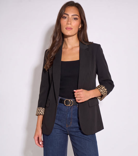 Black Contrast Animal Edge to Edge Blazer
