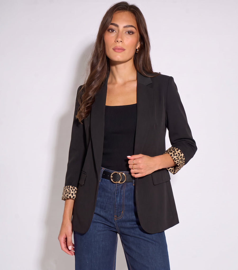 Black Contrast Animal Edge to Edge Blazer