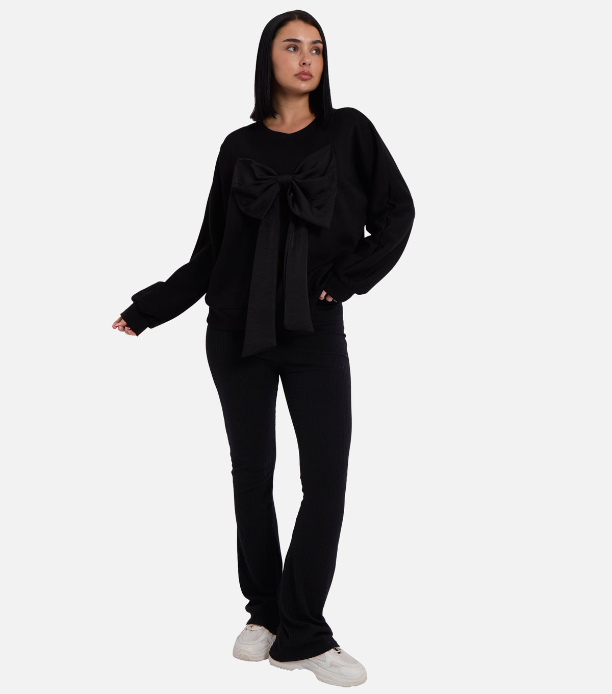 Black Bow Front Oversized Jumper Top
