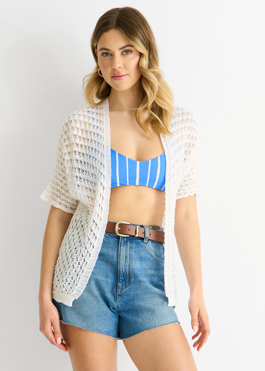 White Edge to Edge Crochet Cardigan