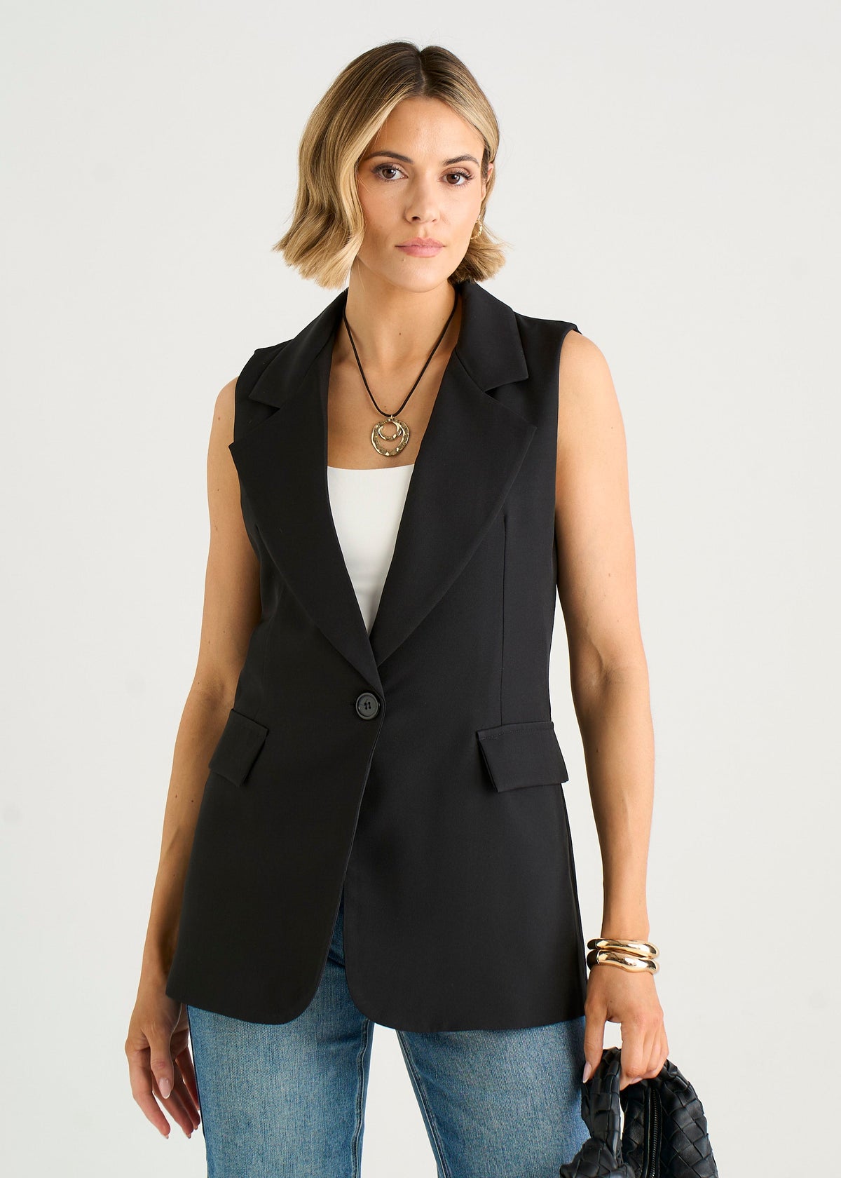 Black Tailored Contrast Lining Longline Waistcoat - S-M (UK 8-10/US 4-6/EU 36-38) / Black