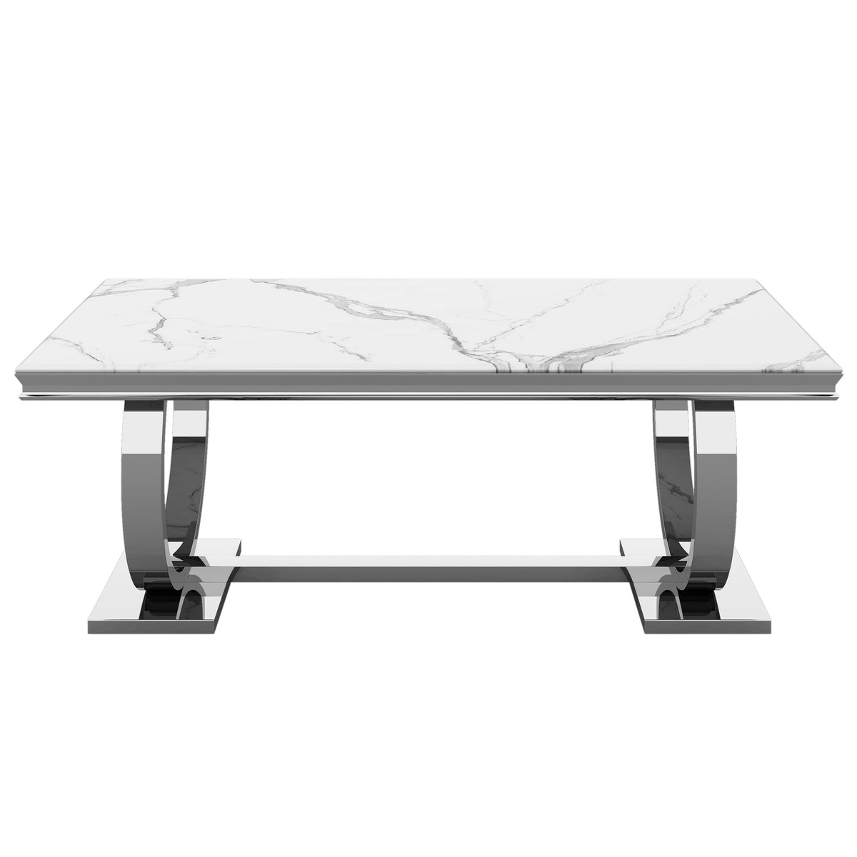 Chelsea Marble & Polished Steel Dining Table - Choice Of Sizes & Colours - 1.6 Dining Table / Ivory Smoke