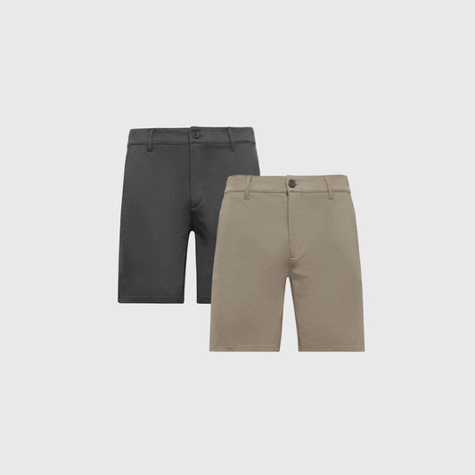 True Classic 9" Carbon Gray & Khaki Comfort Knit Chino Shorts 2-Pack | 30