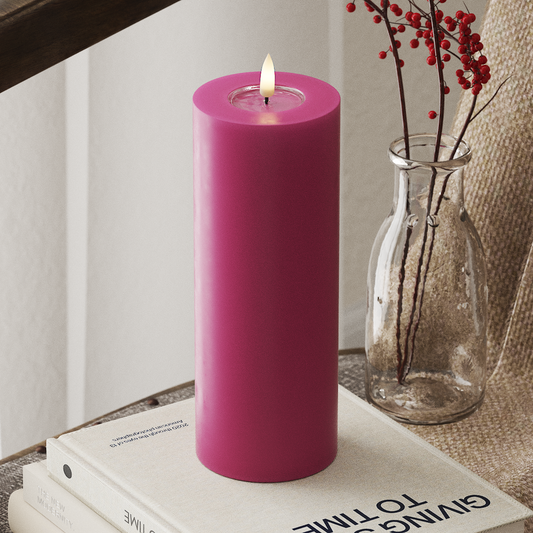 LED-Blockkerzen Ø 7,5 x 20 cm Magenta