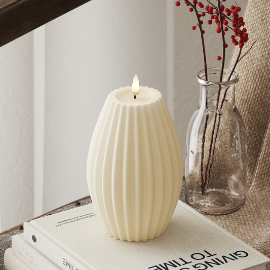 LED-Rillenkerzen D 10 x H 15 cm, Creme