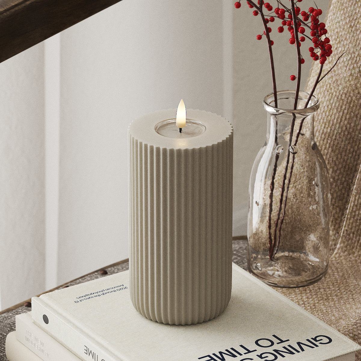 Solid Stripe LED-Blockkerzen Ø 8 x 15 cm Sand