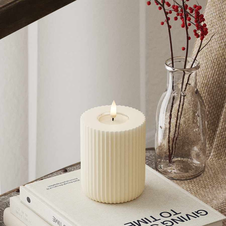 Solid Stripe LED-Blockkerzen Ø 8 x 10 cm, Creme