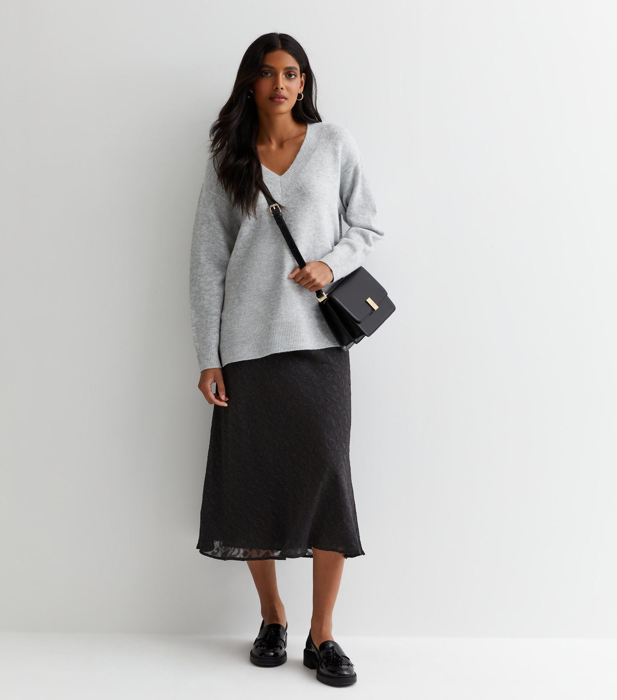 Black Animal Print Jacquard Bias Midi Skirt - UK 8 / US 4 / EU 36