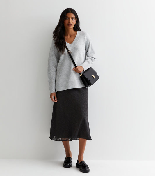 Black Animal Print Jacquard Bias Midi Skirt - UK 8 / US 4 / EU 36