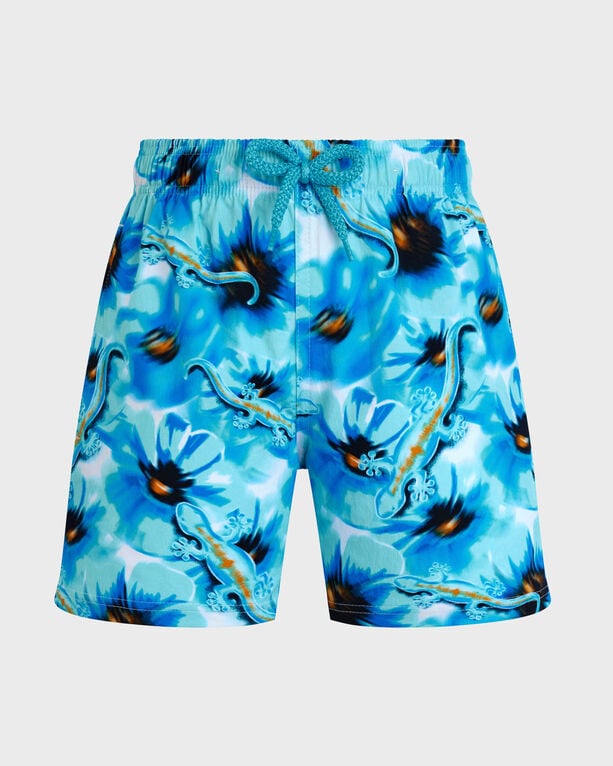 Vilebrequin - Boys Stretch Swim Shorts Poppies And Geckos - Swimwear - Jirise - Blue - Size 14