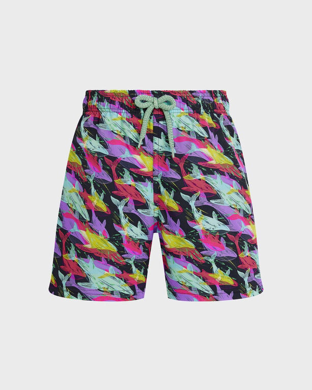 Vilebrequin - Boys Stretch Swim Shorts Whales Offset - Swimwear - Jirise - Blue - Size 14