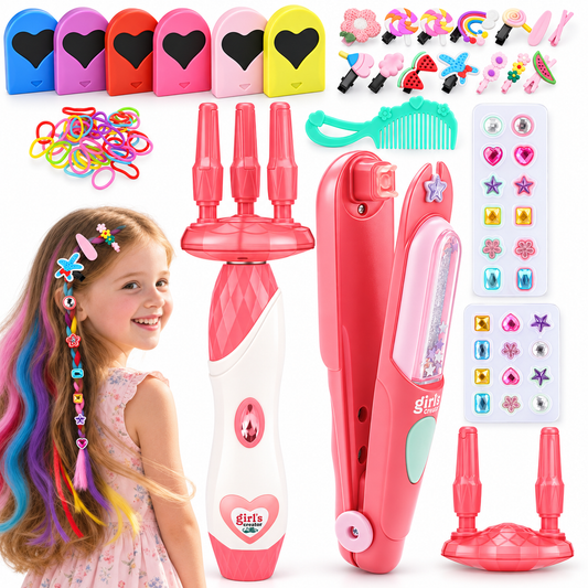 DIY Hair Styling Kit for Girls with Automatic Braider & Gem Stamper