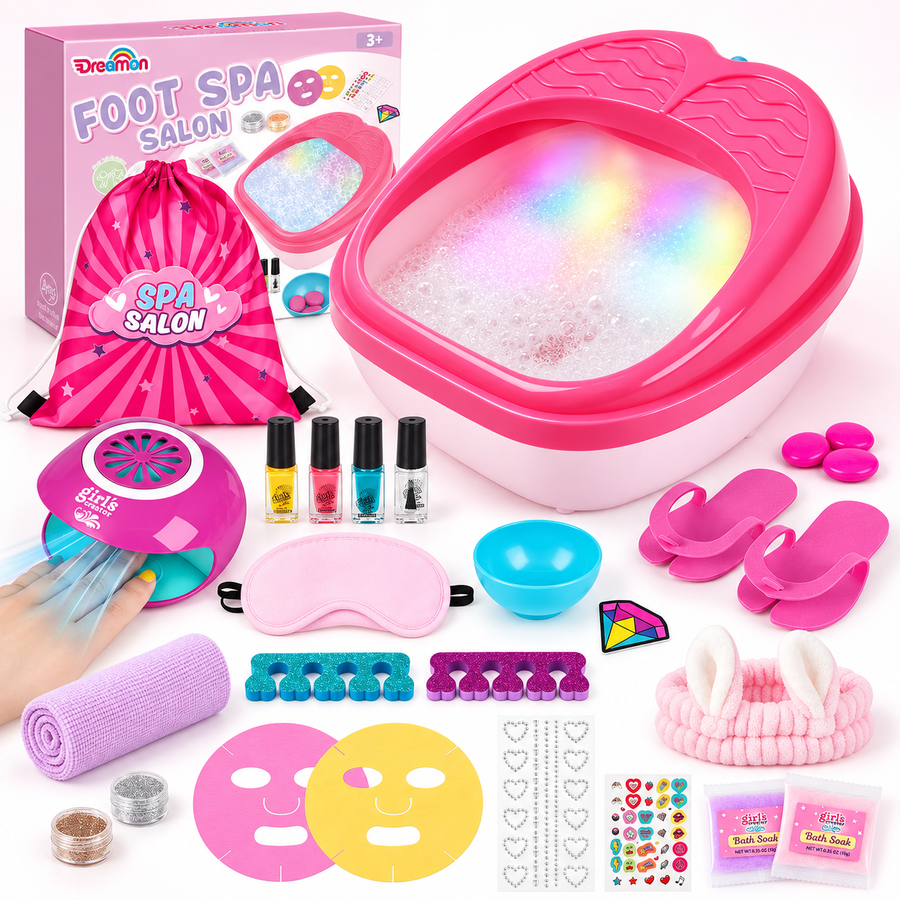 Home Spa Salon Toys for Girls with Nail Lamp and Foot Bath Tub, Medium