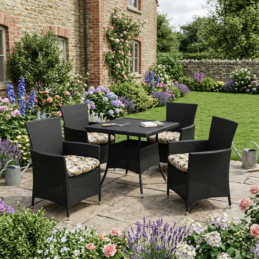 Tufted Printed Seat Pad | Slip Free Garden Chair Cushions | Water Resistant Garden Furniture | Dining Seat Pads with - Jungle Leopards / 4 Packs