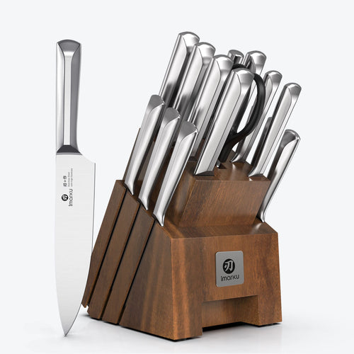 16 Piece Razor-sharp Japanese Stainless Steel Knife Set With Block Waterproof Wood - Brown