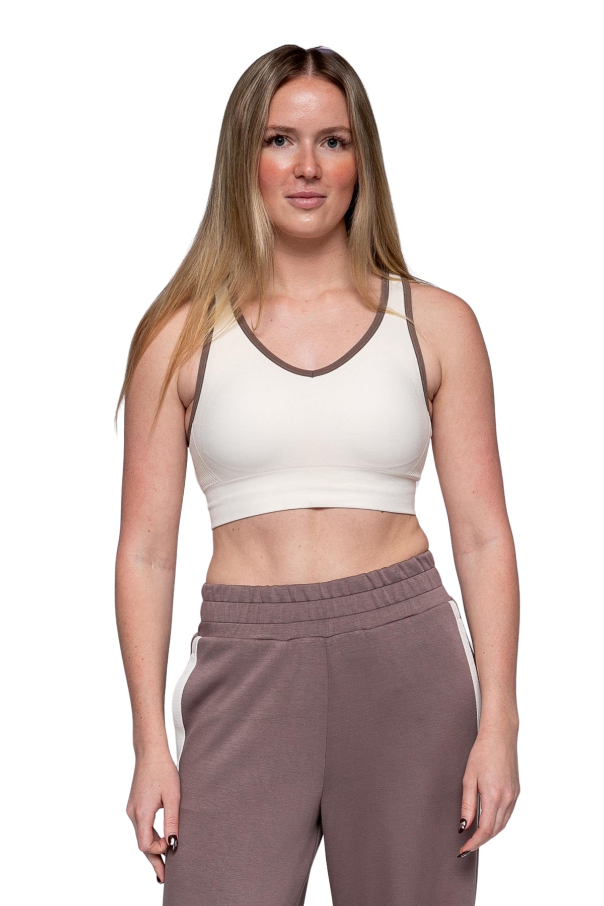 Peak Point Performance Contrast Binding  Bra - Antique White/Iron / Small